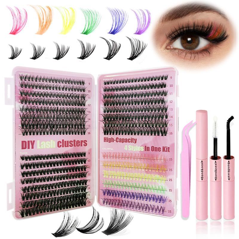 Mixed Size Individual False Eyelashes with Lash Applicator Tools, 1 Box Multicolored Natural Curl Eyelash Extensions Kit, Eye Makeup Product for Women & Girls, Lash Clusters Kit