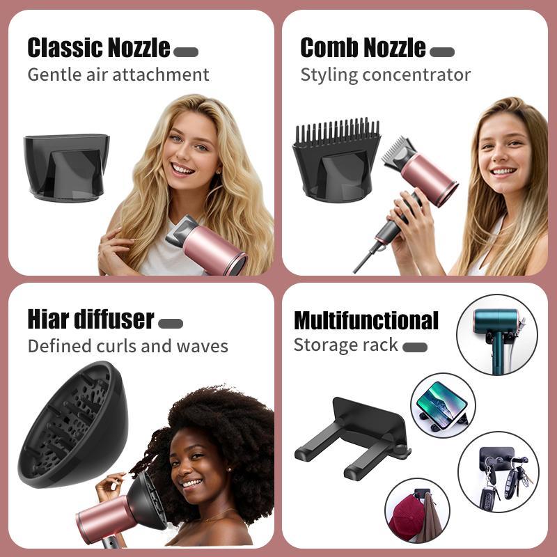 Professional Hair Dryer, 1 Count Foldable Hair Dryer with Diffuser & Concentrator & Hanging Rack, US Plug Fast Drying Hair Blow Dryer for Home & Travel, Christmas Gift