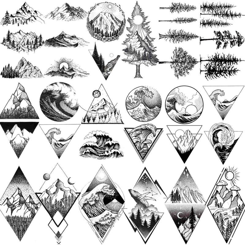 Geometric Shape Landscape Pattern Temporary Tattoo Sticker, 18pcs Creative Fake Tattoo Sticker, Body Art Decoration for Men & Women