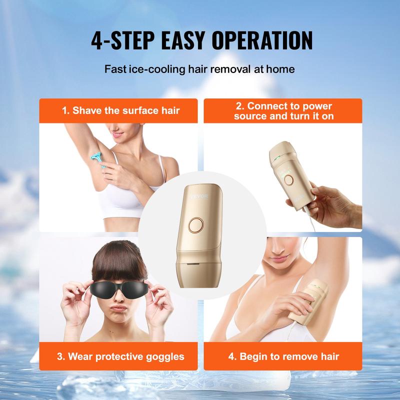 VEVOR IPL Hair Removal, Permanent Hair Removal with Ice Cooling System for Women Men, Auto Manual Modes & 5 Levels, Painless At-Home Hair Removal Device for Legs, Arms, Armpits, Bikini Line