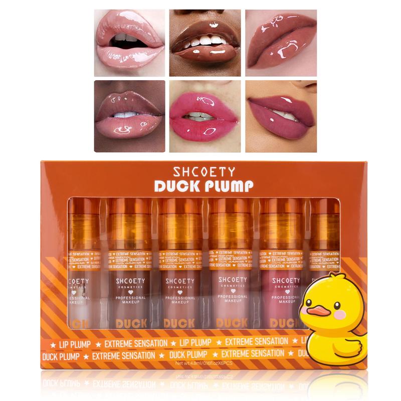 Duck Lip Oil Set, 6 Counts set Moisturizing Non-greasy Lip Gloss, Glossy Lip Glaze, Plumping Lip Oil for Girls & Women