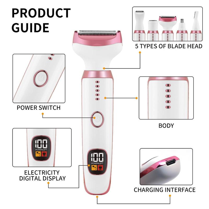 5 in 1 Electric Hair Removal Tool, 1 Box USB Rechargeable Hair Removal Machine & Accessories, Multifunctional Hair Removal Tool for Women, Christmas Gift