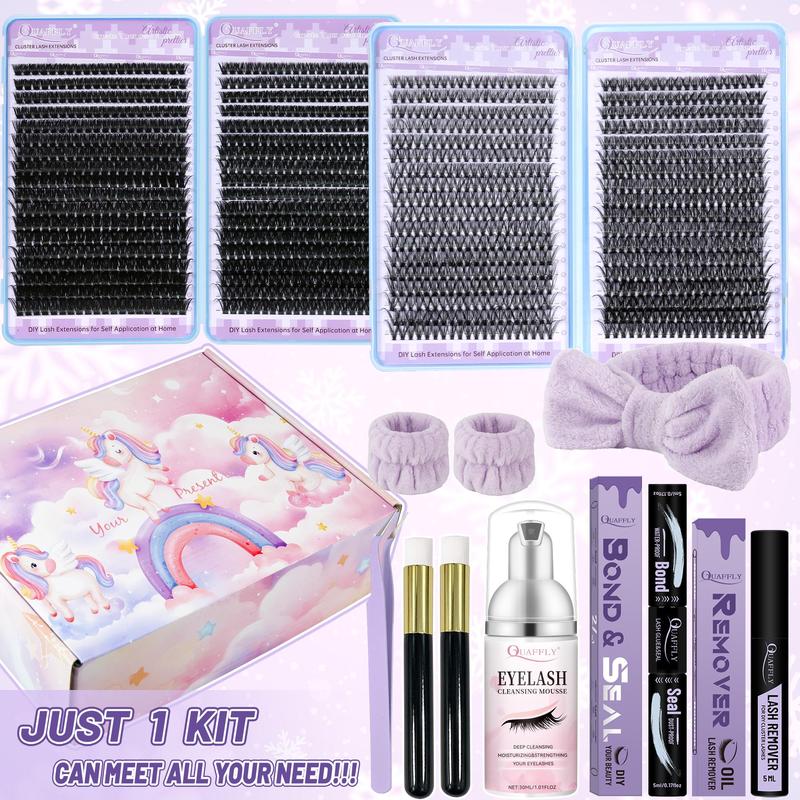 Eyelash Extension Kit, 1 Set Including Eyelashes & Glue & Glue Remover & Cleaning Tools & Headband & Wrist Strap & Eyelash Brush, Eye Makeup Tool, Christmas Gift