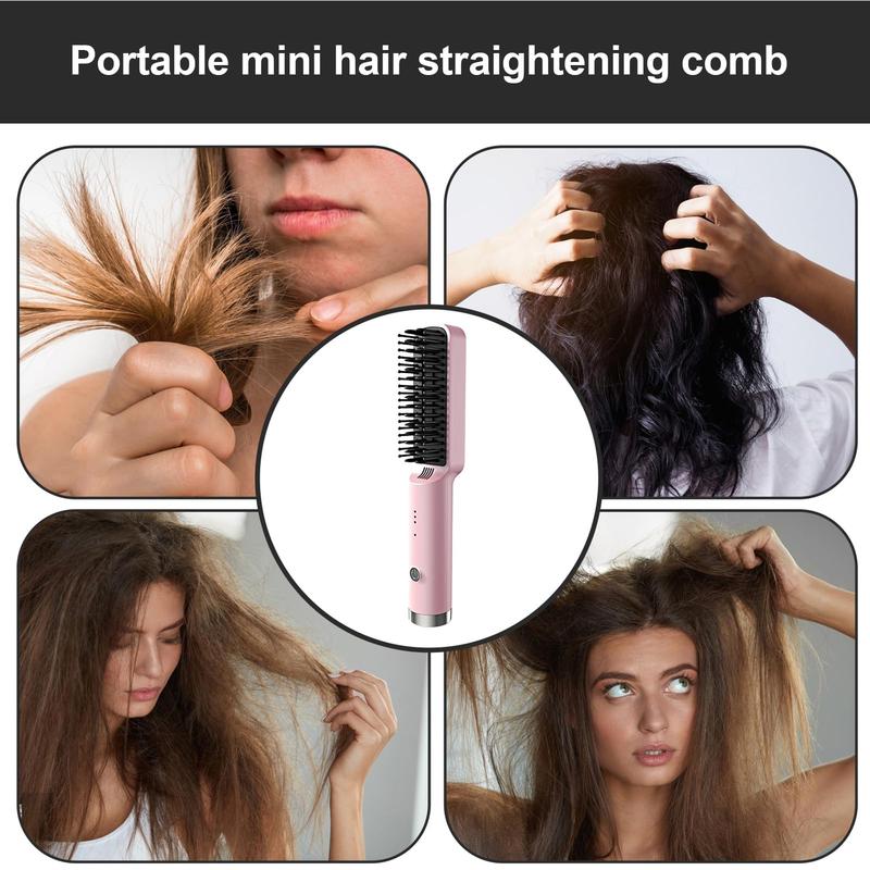 Portable Cordless Mini Hair Straightening Comb, Women Straightening Brush with Negative Ion USB Rechargeable, Hot Comb Hair Straightener for Travel,Household for All Hair Types straight ning Comfort