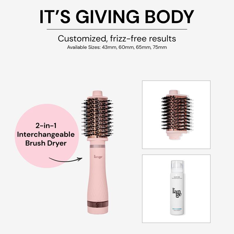 NEW! L’ange It's Giving Body Starter Pack - Multi-Volume Series Blow Dryer Brush, 43mm Interchangeable Brush Attachment, Glass Hair Heat Protectant 5oz