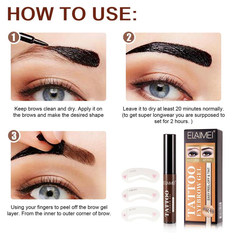 Eyebrow Tattoo Gel, 1 Set Easy To Operate Eyebrow Gel with Eyebrow Stencils, Accurately Outline A Variety Of Eyebrow Shapes, Easy To Remove Makeup