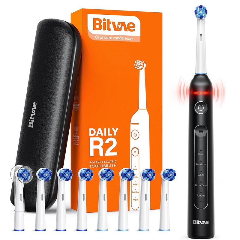 Bitvae R2 R1 Rotating Electric Toothbrush for Adults with 8 Brush Heads, Travel Case, 5 Modes, Pressure Sensor, 30 Days Battery Life