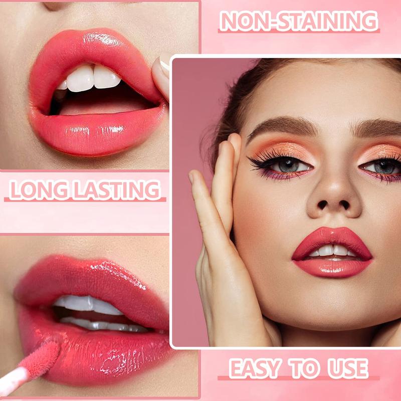 6 Colors Lip Tint Stain Mini Liquid Lipstick, Lip Gloss Moisturizing Natural, Multi-Use Lip and Cheek Tint, Non-Stick Cup, Lightweight, High Pigment Color and Instant Shine, Cheeky, Long-Lasting, Vivid Color Makeup