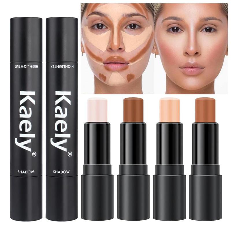 4 Color Highlighter Contour Stick,Cream Contour Palette Kit for Beginners,Bronzer Contouring Sticks,contorno maquillaje para mujer en oferta,Concealer Stick Primer Face Makeup Brightener,01+02