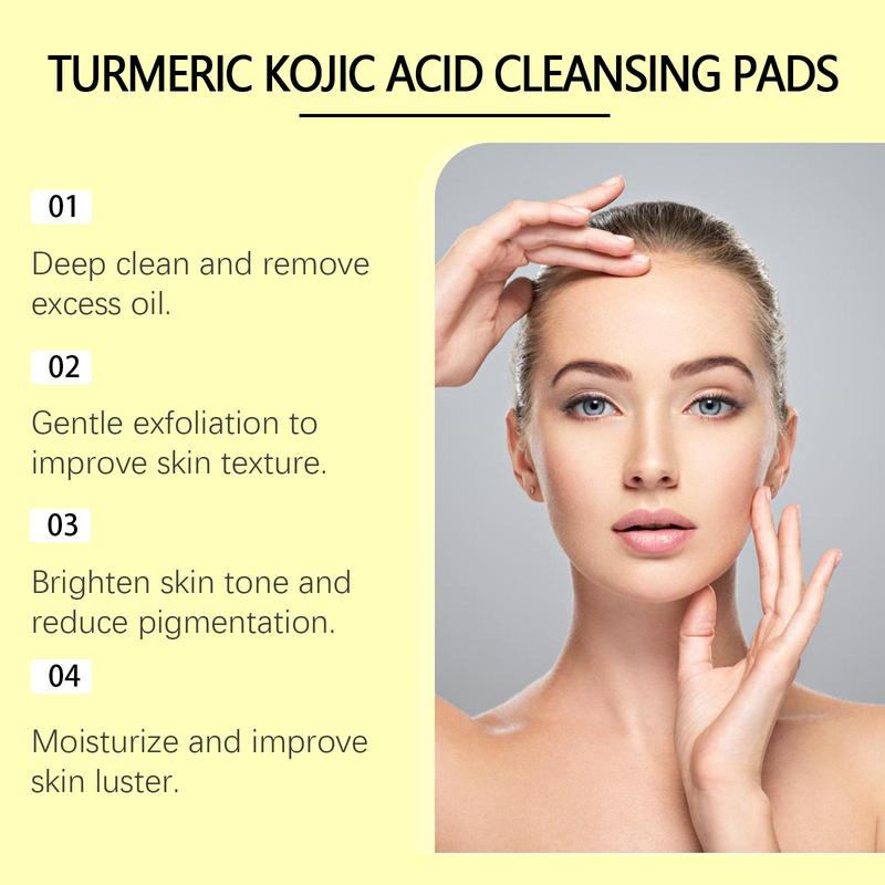 Turmeric & Kojic Cleansing Pads, 1 Box 2 Boxes(55pcs box) Gentle Facial Makeup Remover Pads, Facial Skin Care Pad for Makeup Removal, Facial Washing, Skin Care