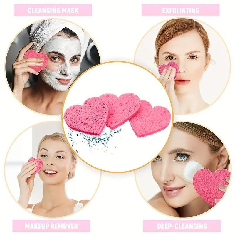 Disposable Heart Shaped Facial Cleansing Puff, Facial Washing Sponge, Skincare Tool, Dual Sided Facial Scrubber, Compressed Facial Sponges for Travel, Christmas Gift