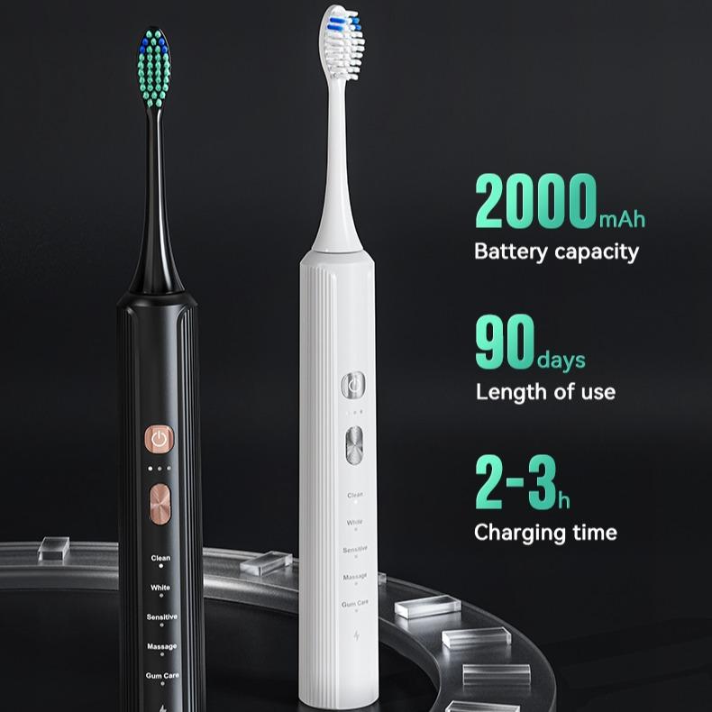 Ultrasonic Rotating Electric Toothbrush with 6 Brush Heads, Electric Vibrating Toothbrush Rechargeable Toothbrushes for Adults Travel