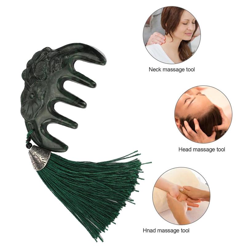 Jade Comb Gemstone Scalp Massage Comb Tool with Tassels