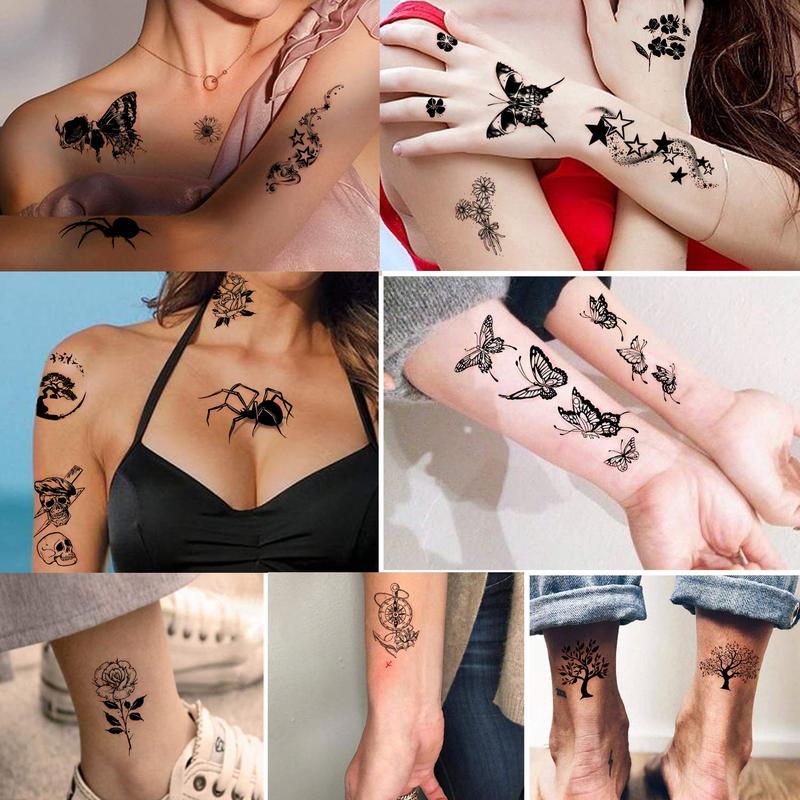 Waterproof Temporary Tattoos - 60 Sheets Tiny Fake Tattoo, Flowers Crowns Stars Animal Butterfly Collection Realistic