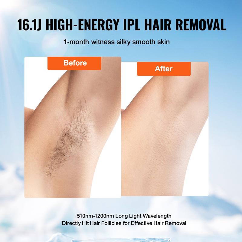 VEVOR IPL Hair Removal, Permanent Hair Removal with Ice Cooling System for Women Men, Auto Manual Modes & 5 Levels, Painless At-Home Hair Removal Device for Legs, Arms, Armpits, Bikini Line