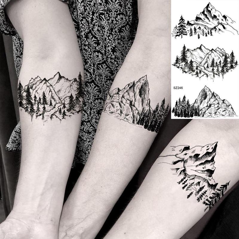 Geometric Shape Landscape Pattern Temporary Tattoo Sticker, 18pcs Creative Fake Tattoo Sticker, Body Art Decoration for Men & Women