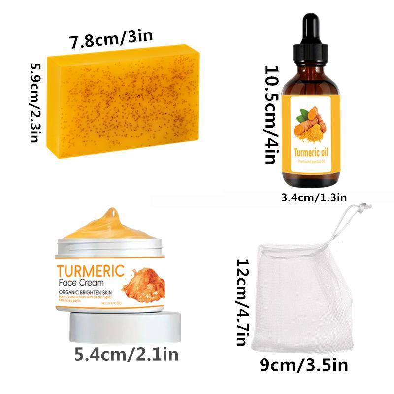 Turmeric Face Care Set, Cream & Oil & Soap, 6 Counts set Moisturizing Brightening Facial Skin Care Kit, Daily Skincare Product for Women & Men, Christmas Gift