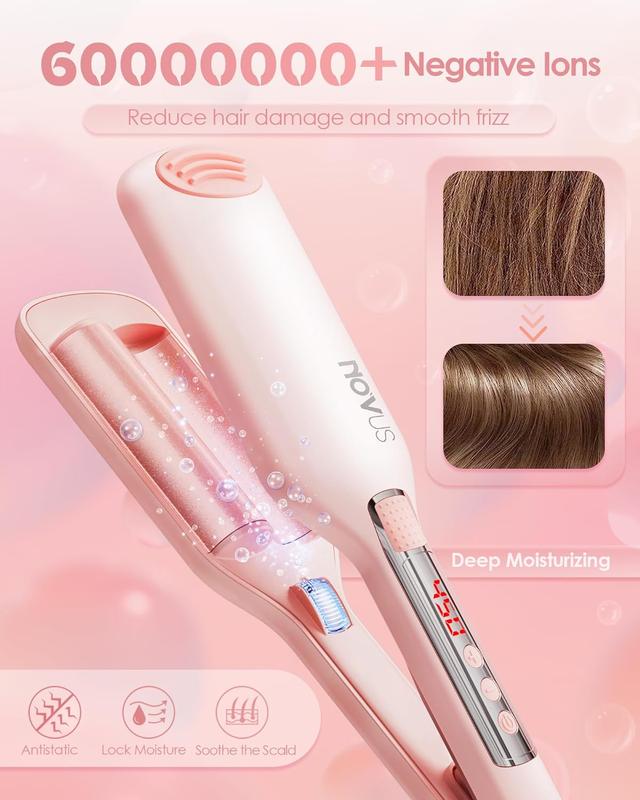 Rovy Wave Curling Iron, Anti-Scald Hair Crimper | 2 Barrel Ionic Hair Curler for Women | 1.1in 28MM Rapid Heating Wand | Ceramic Hair Waver