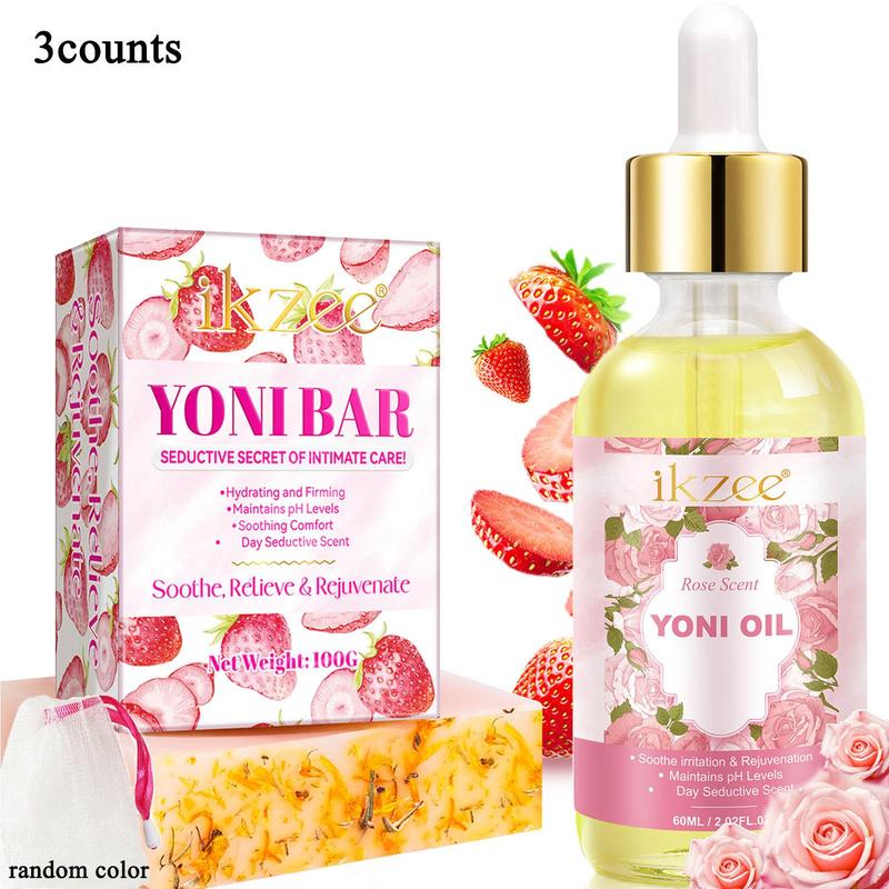 Rose & Strawberry Flavor Serum Oil & Soap Set, 3 Counts set Serum Oil & Soap & Foaming Net, Feminine Hygiene Product for Women & Men, Gender Neutral Hygiene Products, Christmas Gift