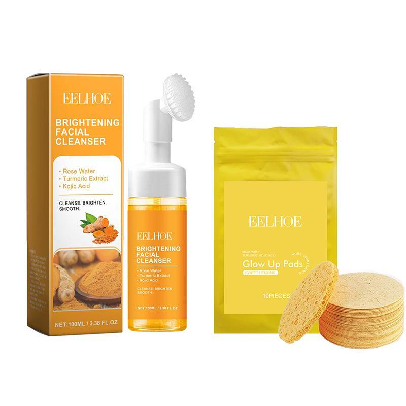 Comfort Turmeric Facial Cleansing Kit, 1 Set Including Turmeric Facial Cleanser & 10pcs Cleansing Pads, Moisturizing Facial Skin Care Kit, Facial Wash Products