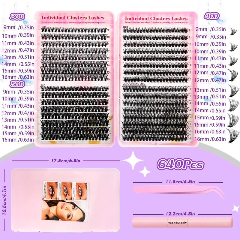 Mixed Size Individual False Eyelashes with Lash Applicator Tools, 1 Box Multicolored Natural Curl Eyelash Extensions Kit, Eye Makeup Product for Women & Girls, Lash Clusters Kit