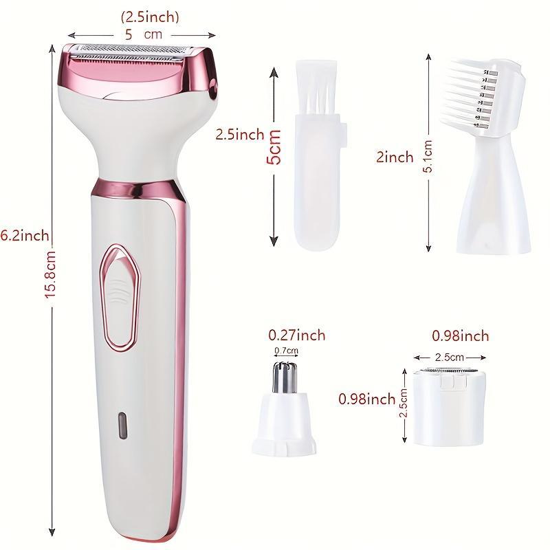 4 in 1 Electric Shaver, 1 Set Rechargeable Grooming Kit, Wet and Dry Bikini Trimmer, Portable Electric Shaver for Face, Nose, Legs and Underarms, Christmas Gift