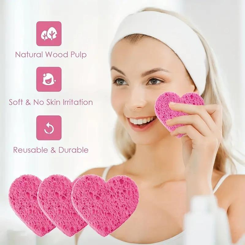 Disposable Heart Shaped Facial Cleansing Puff, Facial Washing Sponge, Skincare Tool, Dual Sided Facial Scrubber, Compressed Facial Sponges for Travel, Christmas Gift