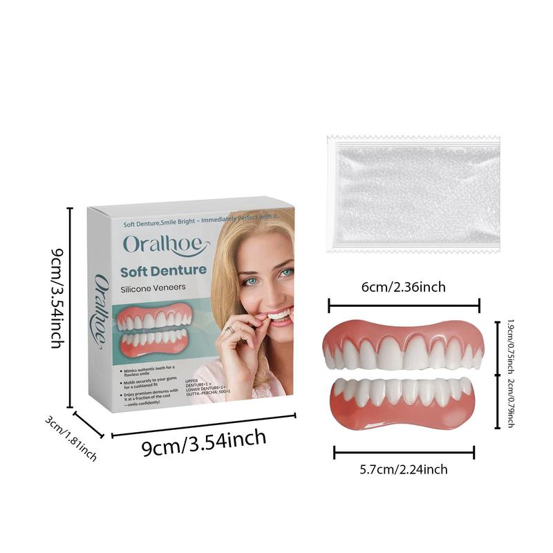 Soft Denture Veneers, 1 Box Denture Care Kit, Fake Teeth Denture Kit, Oral Care Kit for Women & Men, Dental Care Products, Christmas Gift