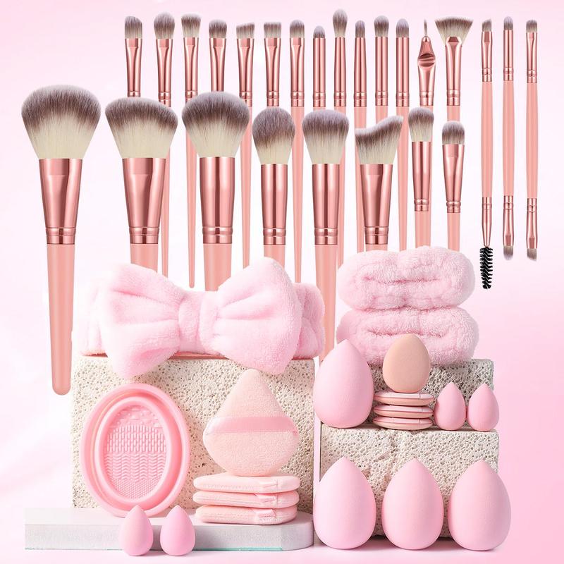 Makeup Tool Set, 45pcs set Skincare Makeup Brushes & Sponges & Puffs & Headband & Wristbands & Brush Cleaning Pad, Professional Makeup Tools for Beginners, Makeup Products, Applicator Setc, Christmas Gift