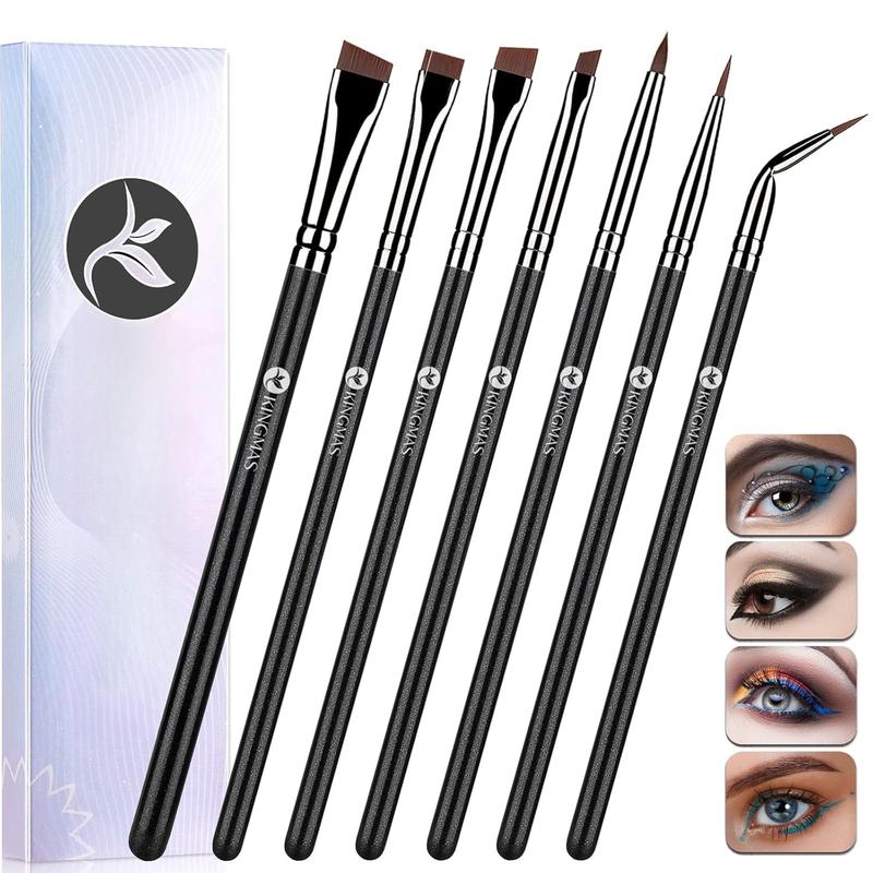 Angled Eyeliner Brush Set, 7 count Gel Eye Liner Makeup Brushes, Ultra Thin Liner Brush, Fine Point Eyeliner Brushes for Women Girls