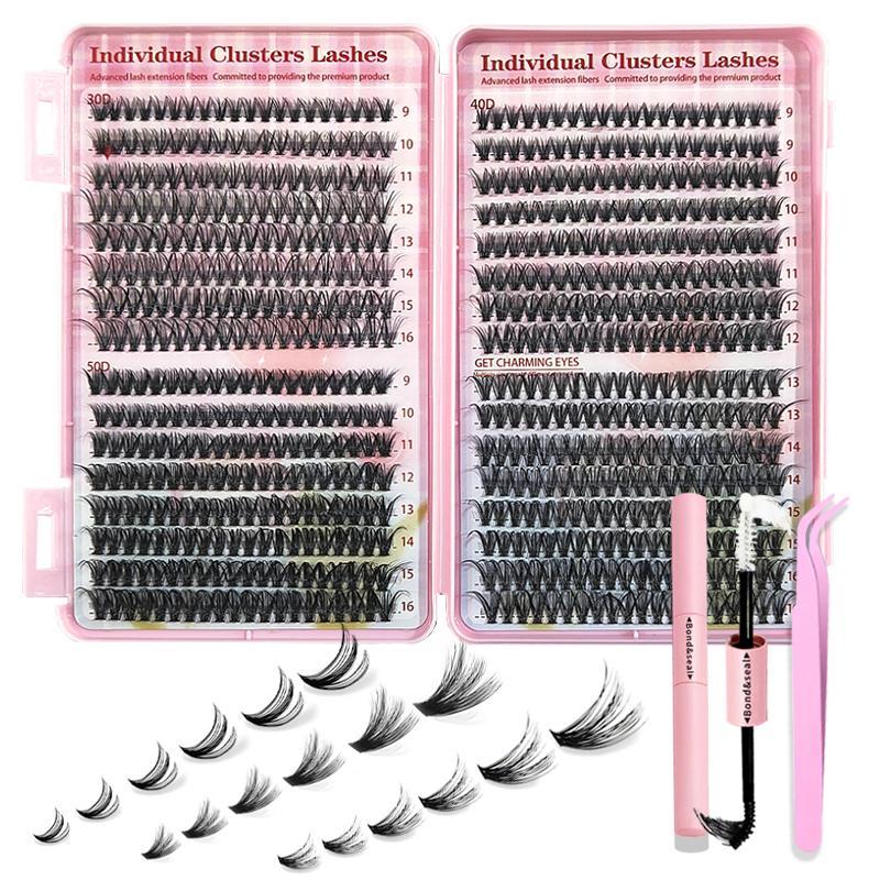 Mixed Size Individual False Eyelashes with Lash Applicator Tools, 1 Box Multicolored Natural Curl Eyelash Extensions Kit, Eye Makeup Product for Women & Girls, Lash Clusters Kit