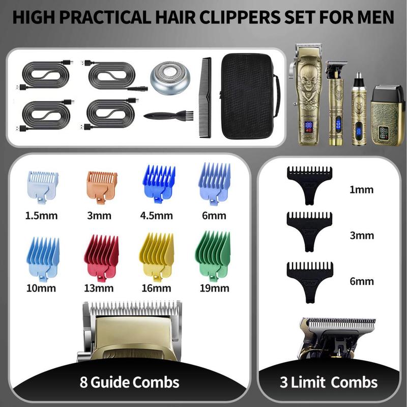 Portable Rechargeable Hair Clipper for Christmas Gift, 1 Set Multifunctional Cordless Hair Cutting Machines with Accessories, Professional Hair Trimmer Set for Beard, Nose, Face Hair, Barber Kit