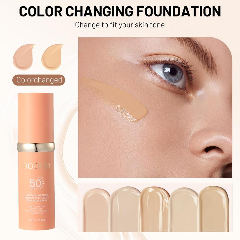 DOOOD 4-in-1 color-changing liquid foundation | Long-lasting and non-fading | Waterproof and moisturizing | Brightens skin tone and exudes youthful radiance Concealer Advanced makeup 30ml