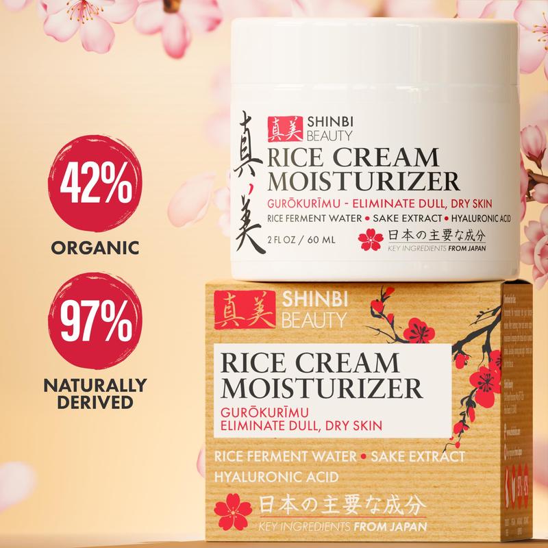 Shinbi Beauty Japanese Skincare Moisturizer for Face - Rice Cream With Rice Ferment + Sake Extract - J Beauty Natural Asian Skincare Products 2oz Hydrate Flawless