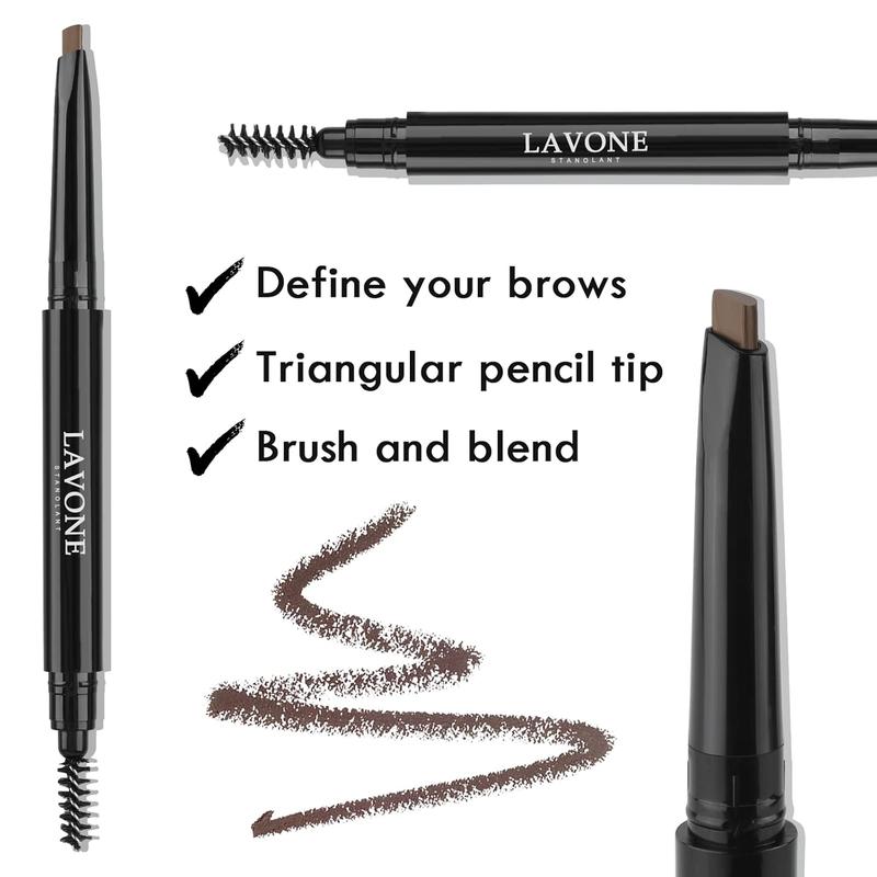 LAVONE Eyebrow Stamp Pencil Kit for Eyebrows Makeup, with Waterproof Eyebrow Pencil, Eyeliner, Eyebrow Pomade, and Dual-ended Eyebrow Brush - Dark Brown