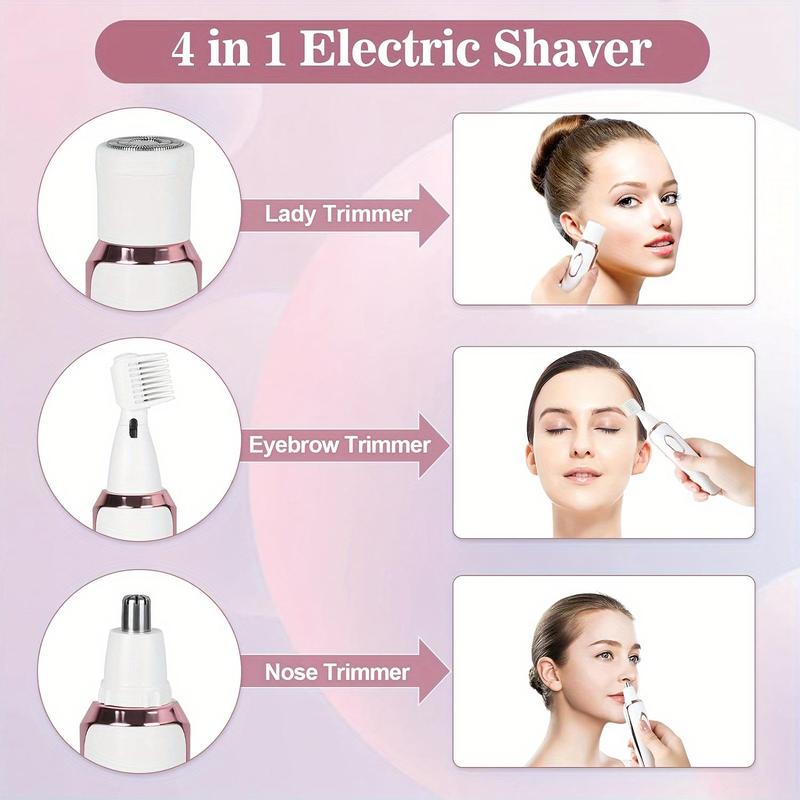 4 in 1 Electric Shaver, 1 Set Rechargeable Grooming Kit, Wet and Dry Bikini Trimmer, Portable Electric Shaver for Face, Nose, Legs and Underarms, Christmas Gift