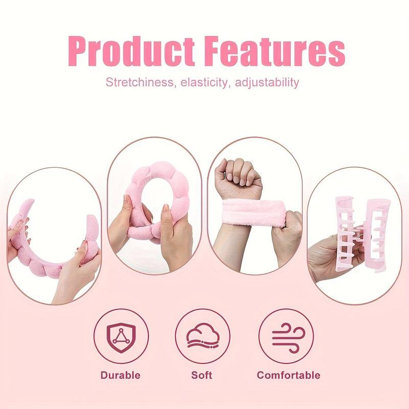 Facial Care Tool Set, 5 Counts set Double-sided Silicone Facial Brush & Wristband & Headband & Wrist Washband, Manual Massage Brush, Skin Care Tool