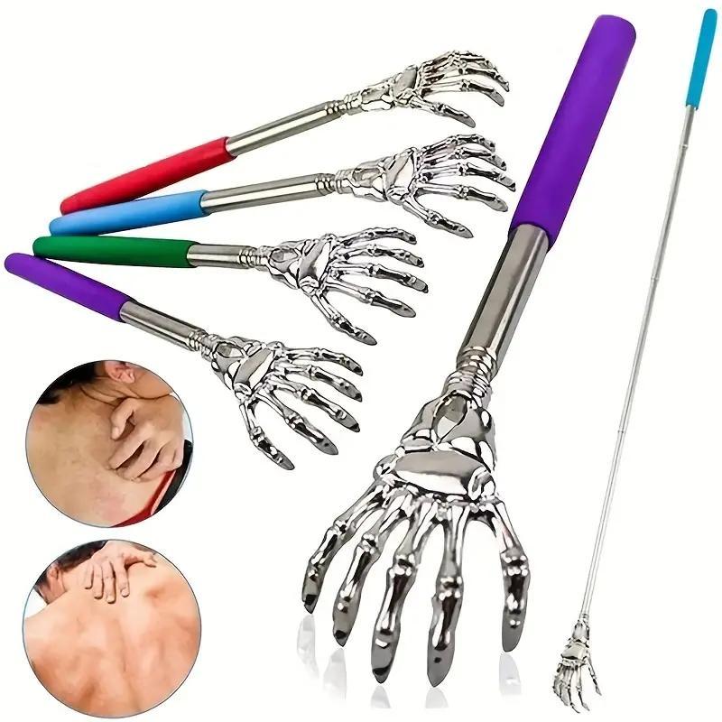 Random Color Extendable Back Scratcher, 5 Counts set Stainless Steel Portable Telescopic Rubber Handle Back Scratchers, Manual Massage Tool for Home & Travel