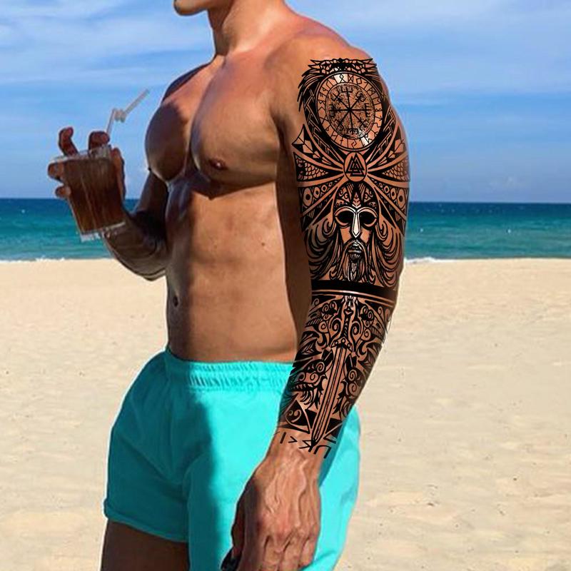 Gladiator Warrior Pattern Temporary Tattoo Stickers, 1 Sheet Waterproof Long Lasting Realistic Full Arm Tattoo Sticker, Body Art Decoration for Men & Women