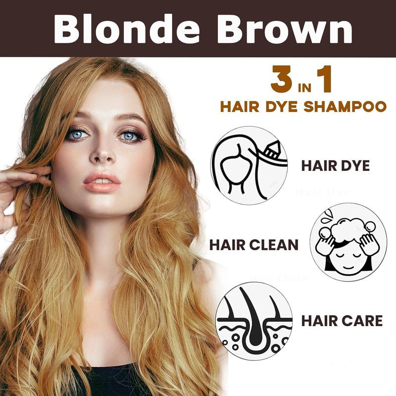 Fvquhvo Instant Blonde Brown Hair Dye Shampoo 3-in-1, Long-lasting Coloring Shampoo for Hair, Natural Herbal Ingredient Haircare for Men Women, 500ML