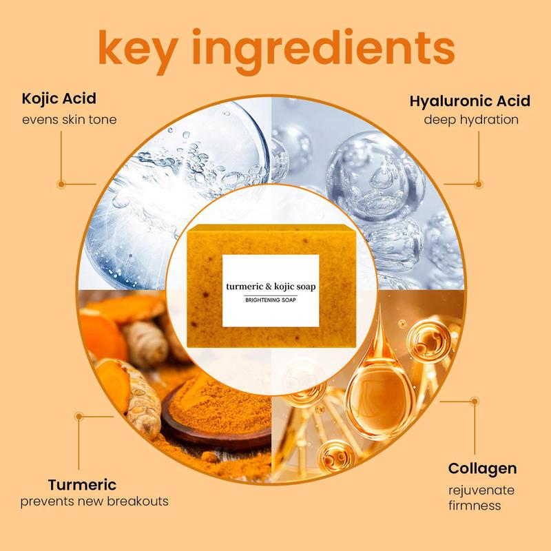 3PCS Turmeric & Kojic Acid Brightening Soap, Soap Body Care Body Wash Lemon Flawless Organic, Kojic Acid Soap Facial Skincare Skin Repair Cleansing Comfort Cleanser