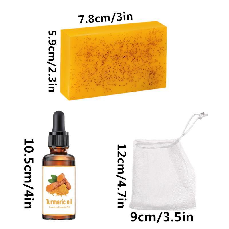 Turmeric Kojic Acid Soap & Turmeric Essential Oil with Soap Saver Bag, Facial and Body Care, Moisturizing Skincare Product for for Women & Men, Christmas Gift