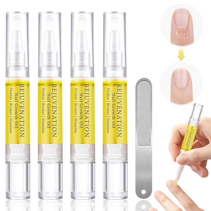 Rejuvenation Nail Growth Oil, Brother Cosmetics Nail Growth Oil, Nail Oil for Growth and Strength Rejuvenation, Rejuvenation Nail Growth Serum for Nail Strengthener and Growth with Nail File (4PCS)