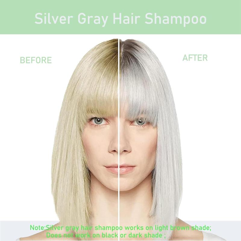 Instant Silver Gray Hair Color Shampoo, 3-in-1 Long-Lasting Hair Dye for Women and Men - Works in Minutes ,Natural color conditioner & Haircare