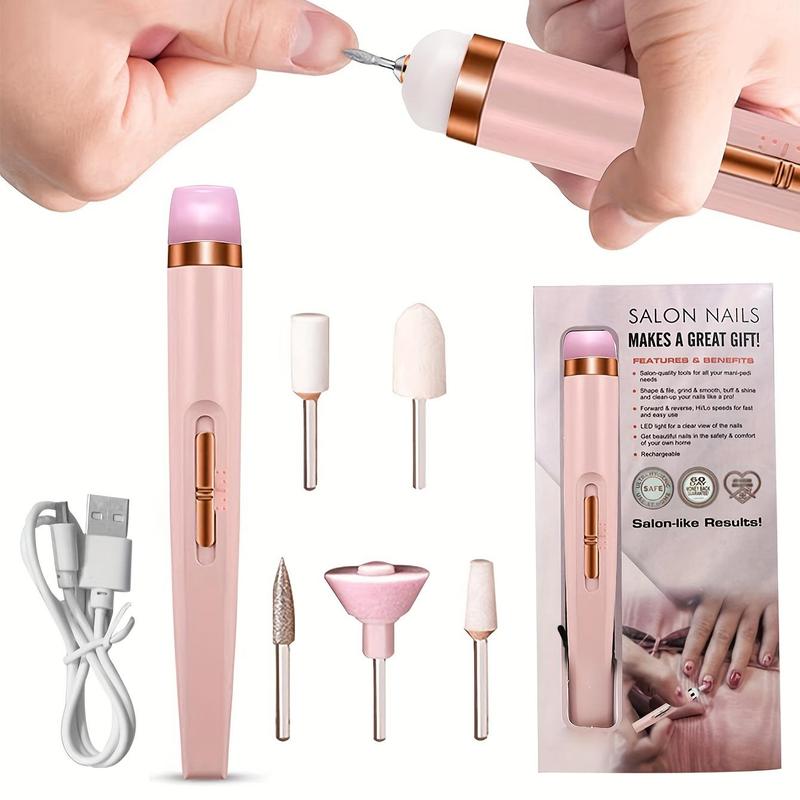 Electric Nail Drill for Women & Girls, 1 Set Professional USB Nail Drill Machine for Gel, Acrylic Nails with Nail Drill Bits, Cordless Nail File Set, Hand Foot Care Tool for Nail Grind Trim Polish, Manicure Tool Set, Christmas Gift