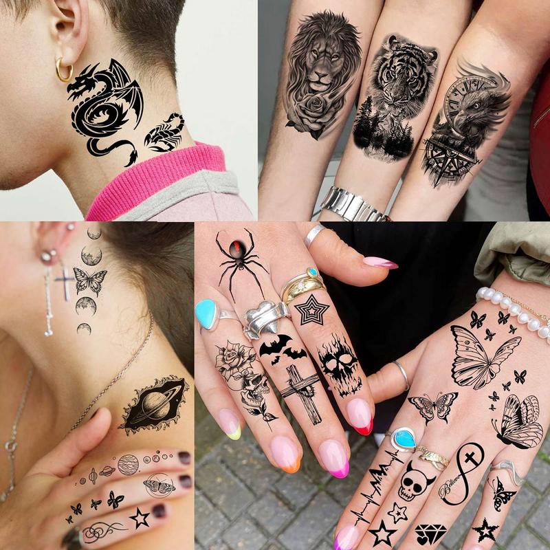 3D Black Skull Gothic Temporary Tattoos, 59pcs set 3D Skull & Animal Pattern Tattoo Sticker, Fake Tattoos for Adult & Teens, Temporary Tattoo for Adults, Fake Tattoo for Party & Daily Life, Summer Gifts