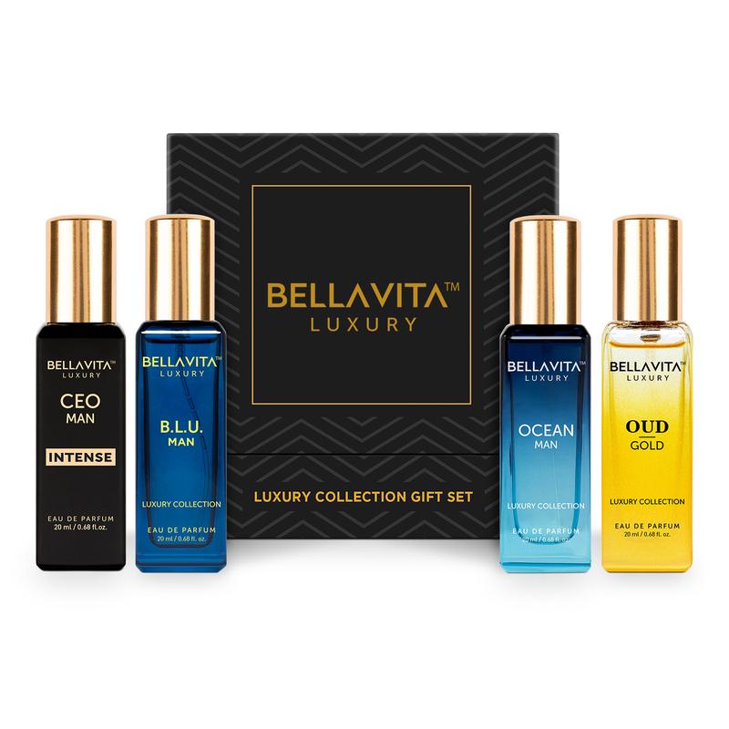 Luxury Collection Gift Set by BellaVita Luxury | 4 Minis | For Men & Women | Oud Gold, CEO Man Intense, Ocean Man, BLU Man | EDP | 4x20 ml