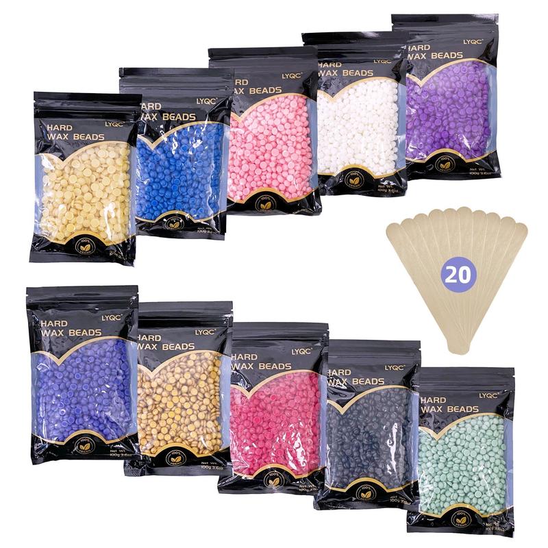 2.2 lb (1000 g) Waxing Beads with 20 Applicators for Men and Women Soft, Painless Professional Hard Waxing Beads for Use All Over the Body , Hair Removal Wax Refills Body Care Comfort silicone bowl