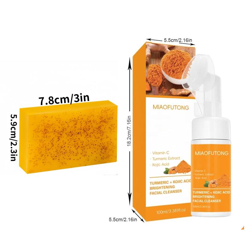 Turmeric Soap & Mousse Cleanser Set, Deep Cleansing & Nourishing Skin Care Kit for Women & Men, Skin Care Kit for All Skin Types