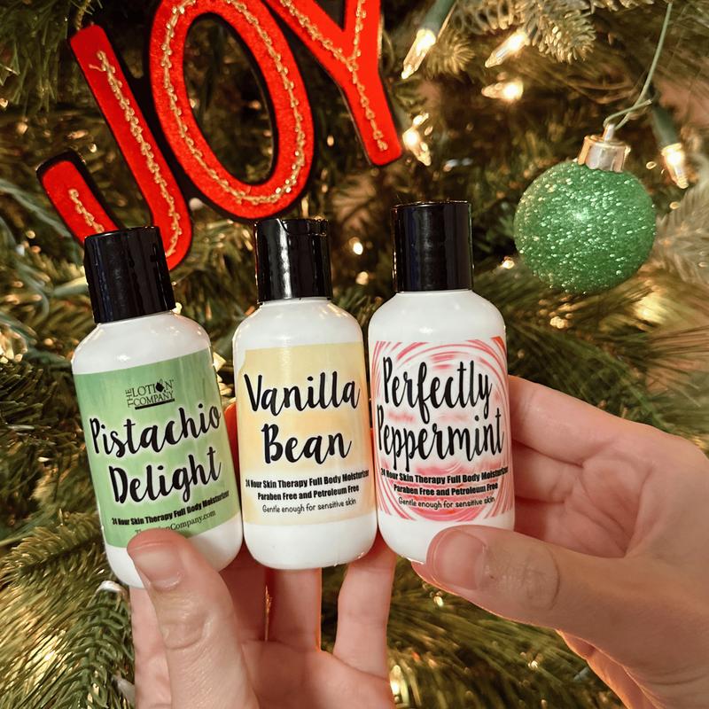 HOLIDAY STOCKING STUFFERS 2 ounce travel size - The Lotion Company full body moisturizer lotions - Vanilla, Pistachio & Peppermint Body Care Winter